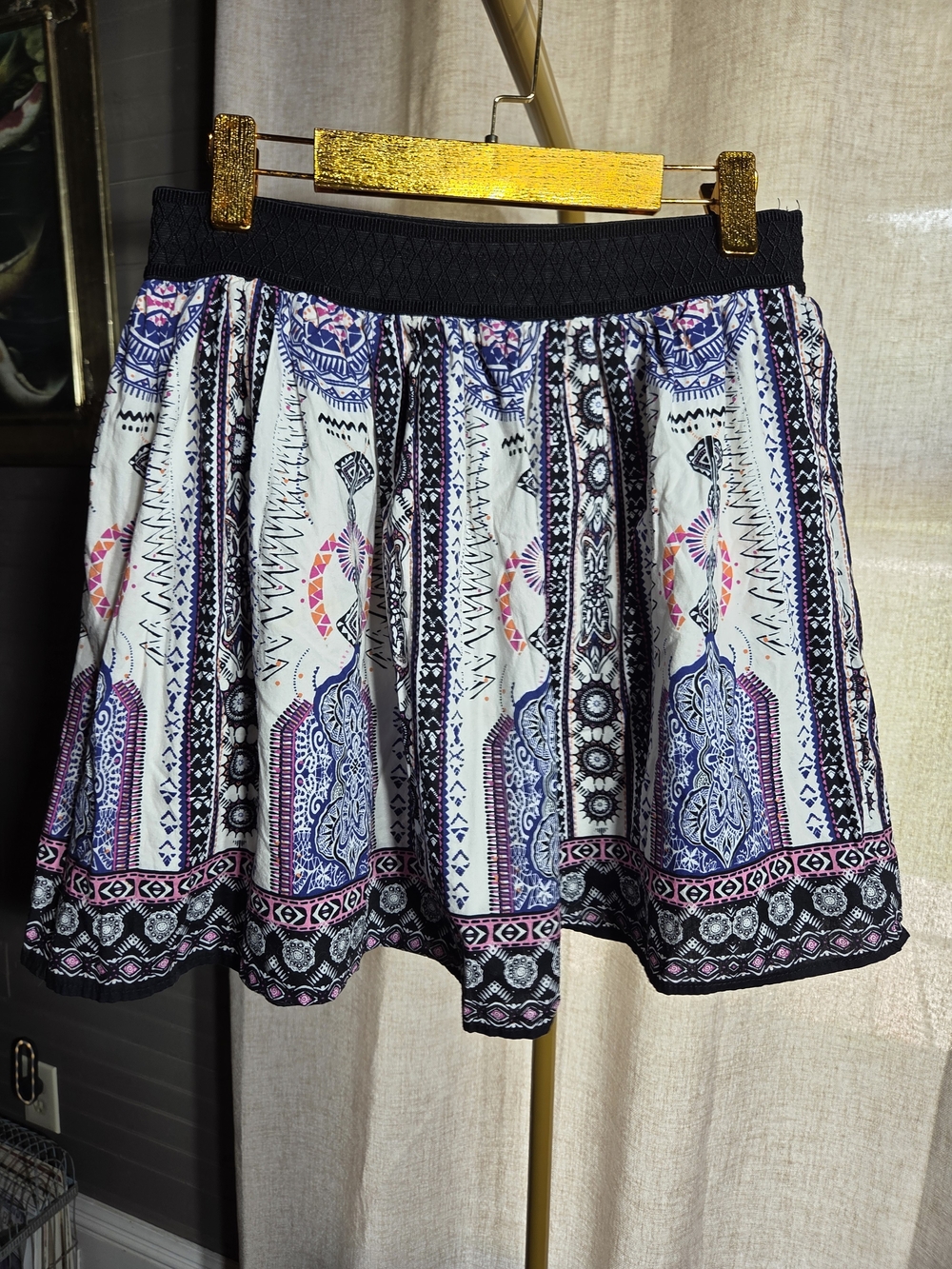 Alya White Mini Skirt with Navy & Pink Boho Print